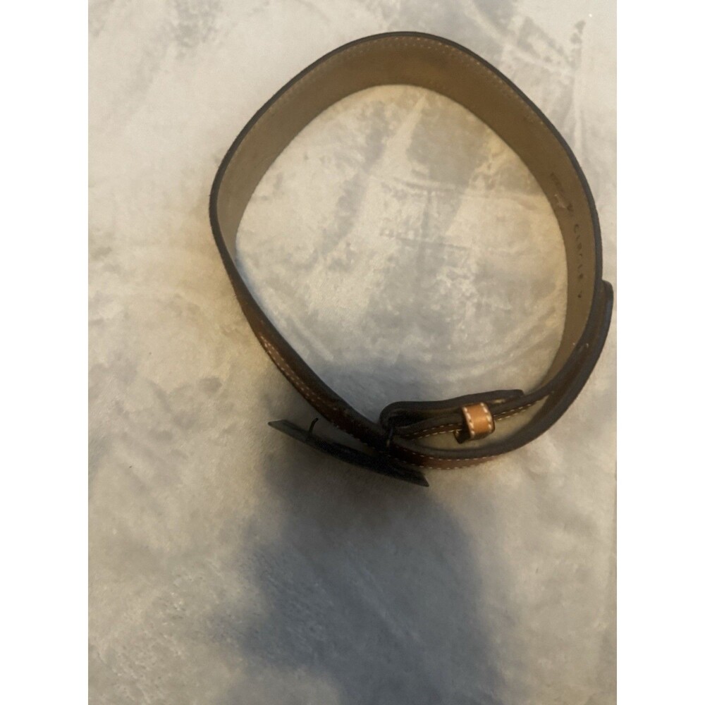Circle Y Texas Country Solid Brass Buckle Gold Brown Belt Sz 30 - Picture 4 of 10